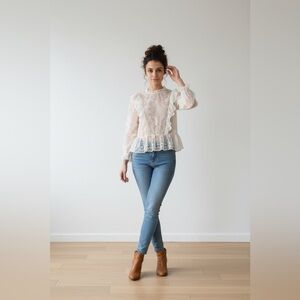 ✨ Rebellion Lace Peplum Blouse – Size L – NWT